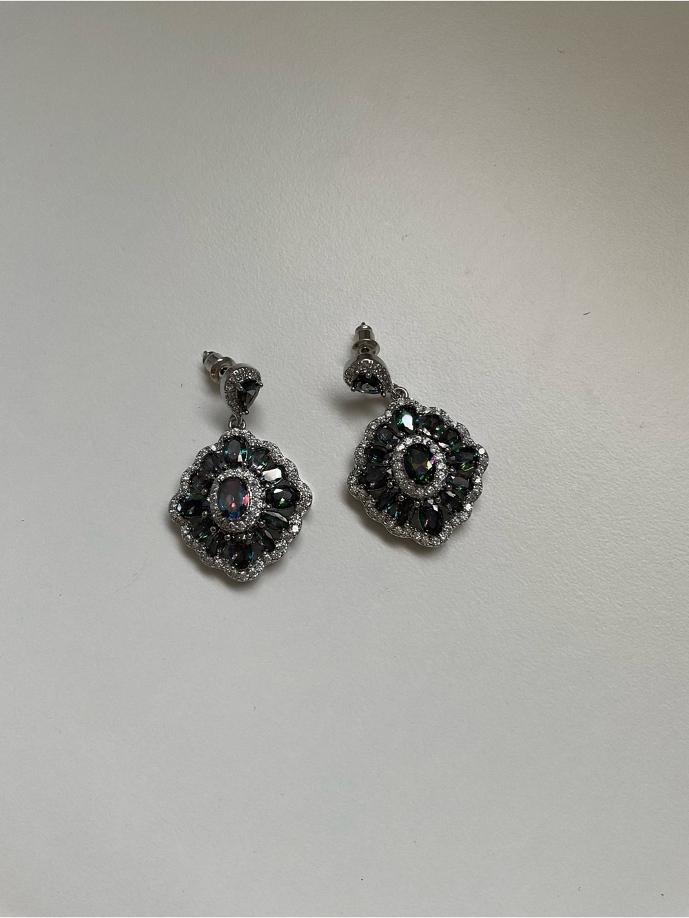 Silver-Tone Crystal Floral Drop Earrings